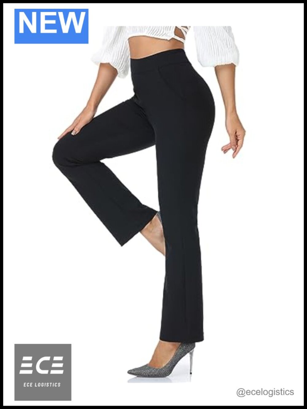 High Waisted Bootcut Pull On Dress Pants Slim Fit Yoga Slacks Pockets